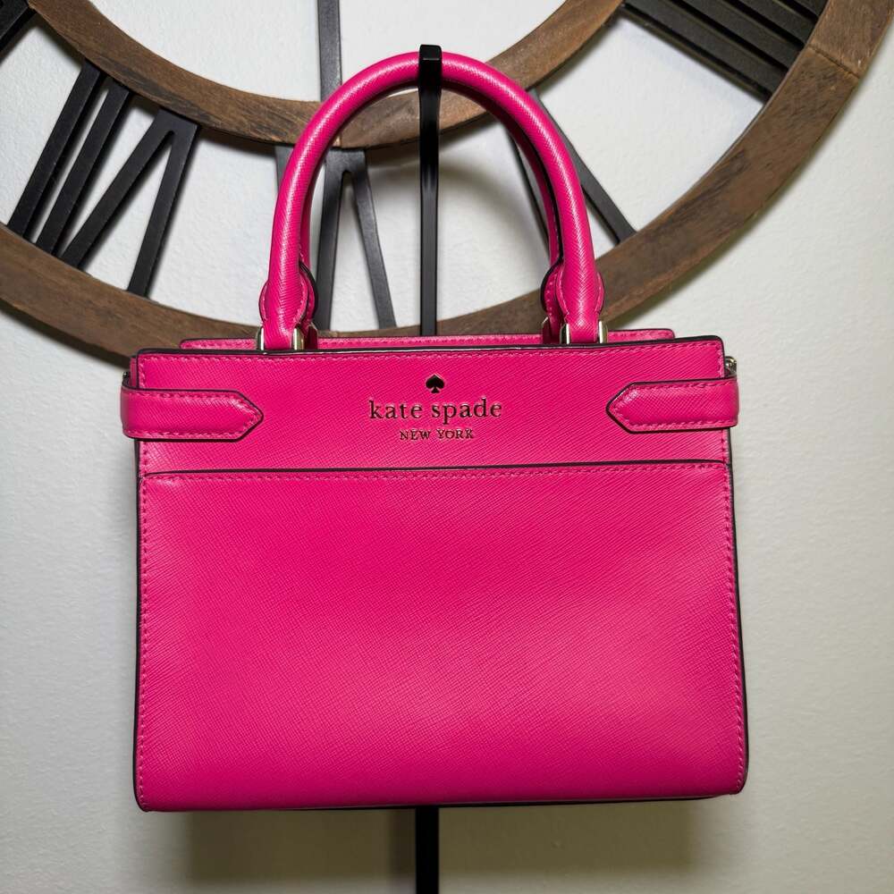 Kate Spade Staci Medium Satchel Crossbody Pink Ruby Saffiano
